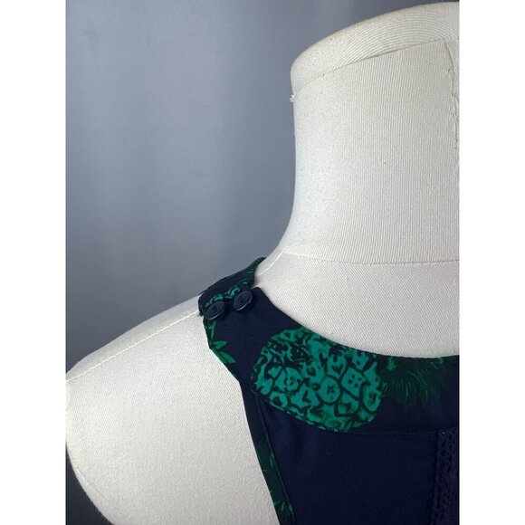Market & Spruce Pineapple Print Keyhole Tank Top Medium Blue & Green - Picture 4 of 6